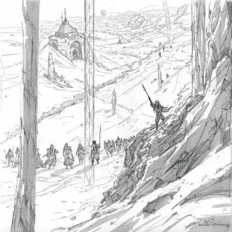 Adventure scene storyboard sketch