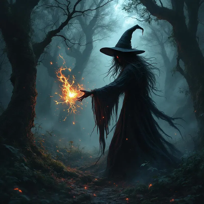 a cursed witch in a haunted forest