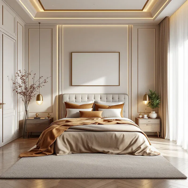 AI-created luxury bedroom with high-end finishes.