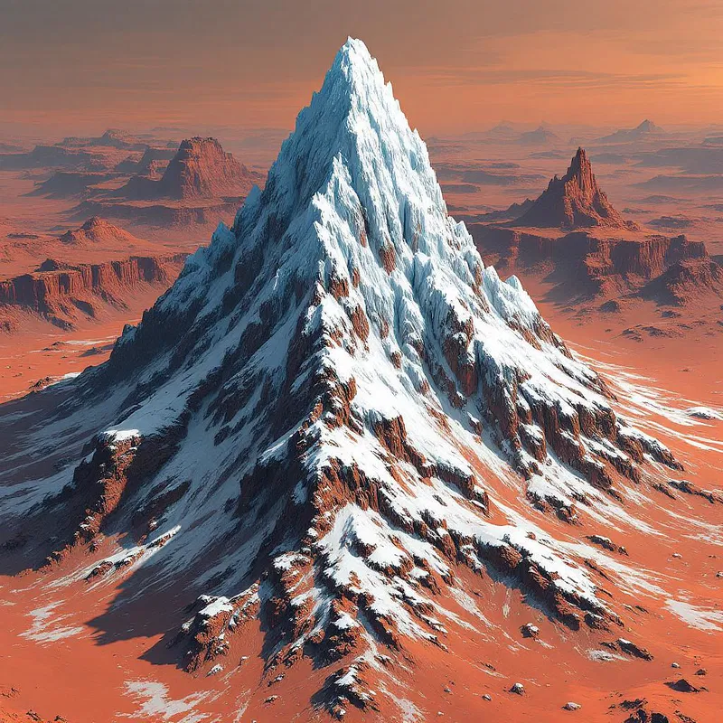 Martian mountain with ice caps