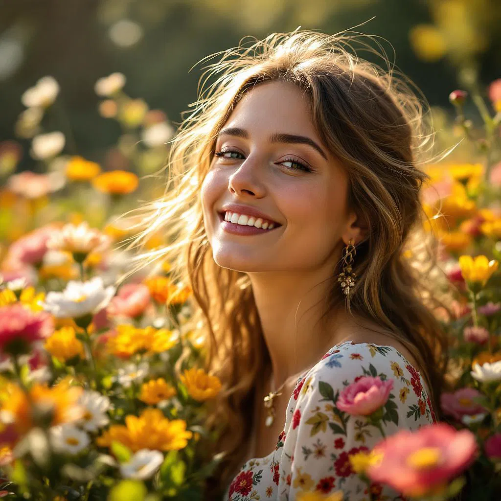 Scandinavian woman enjoying springtime bloom