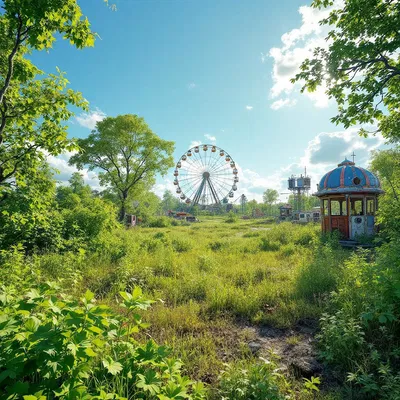 Overgrown amusement park in Chernobyl AI image