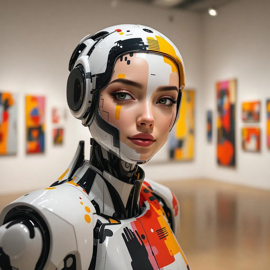 AI selfie resembling a modern art piece in a gallery.