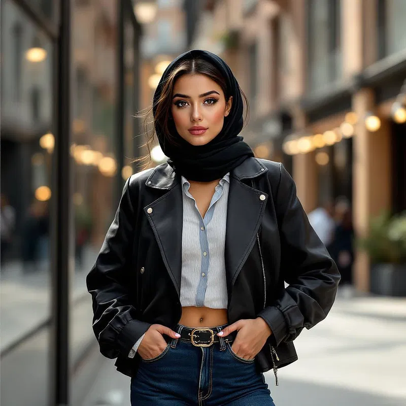 Middle Eastern woman in contemporary urban environment