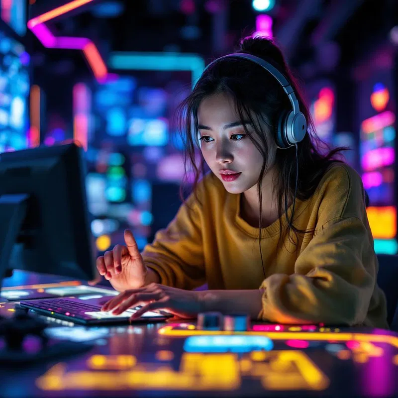 Young Asian woman in a futuristic tech setting