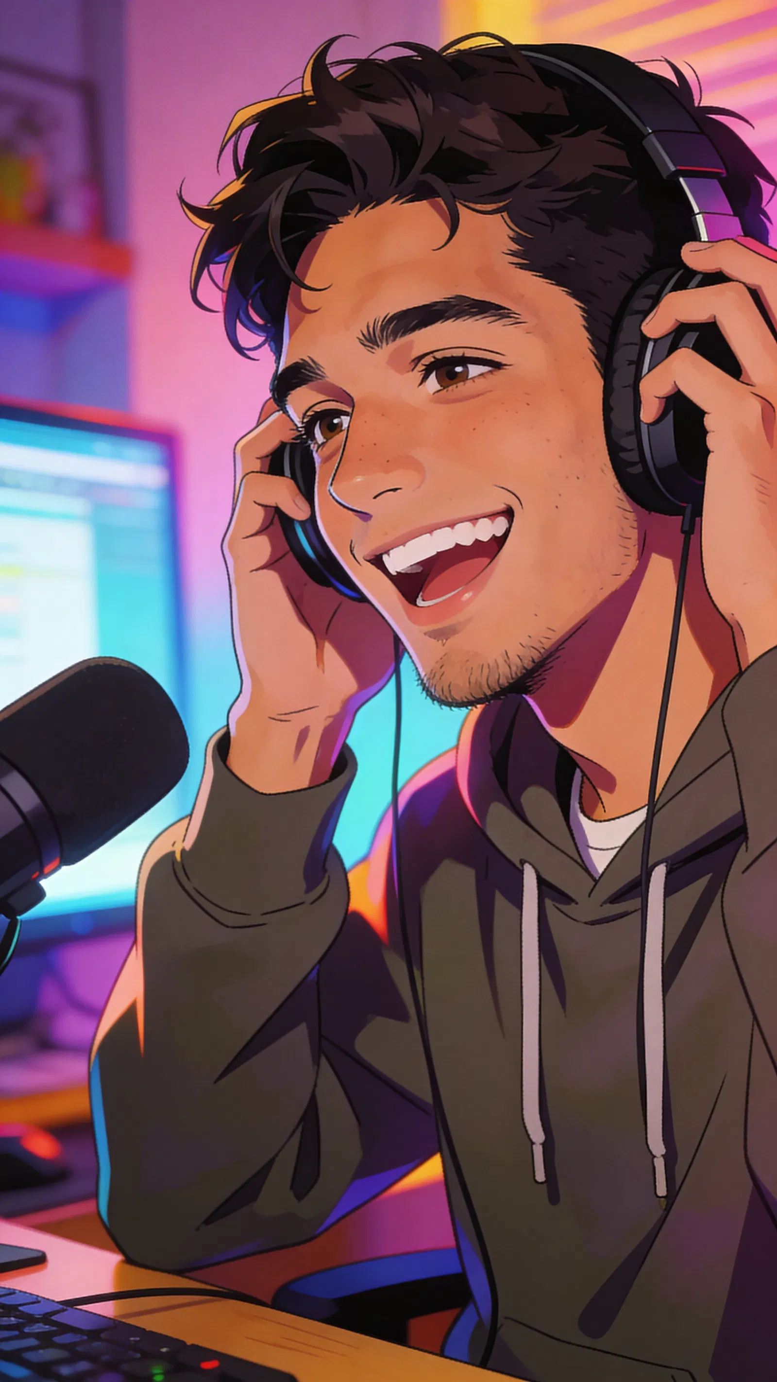 Anime pfp of a Latino man in a home streaming setup