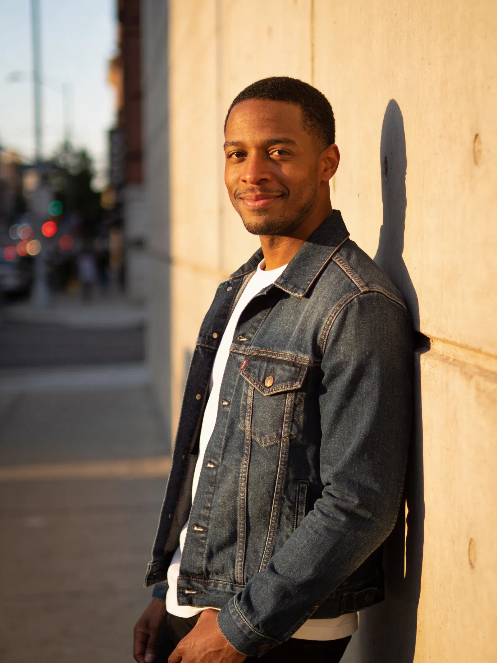 Black man in golden-hour urban portrait for Instagram photoshoot photos