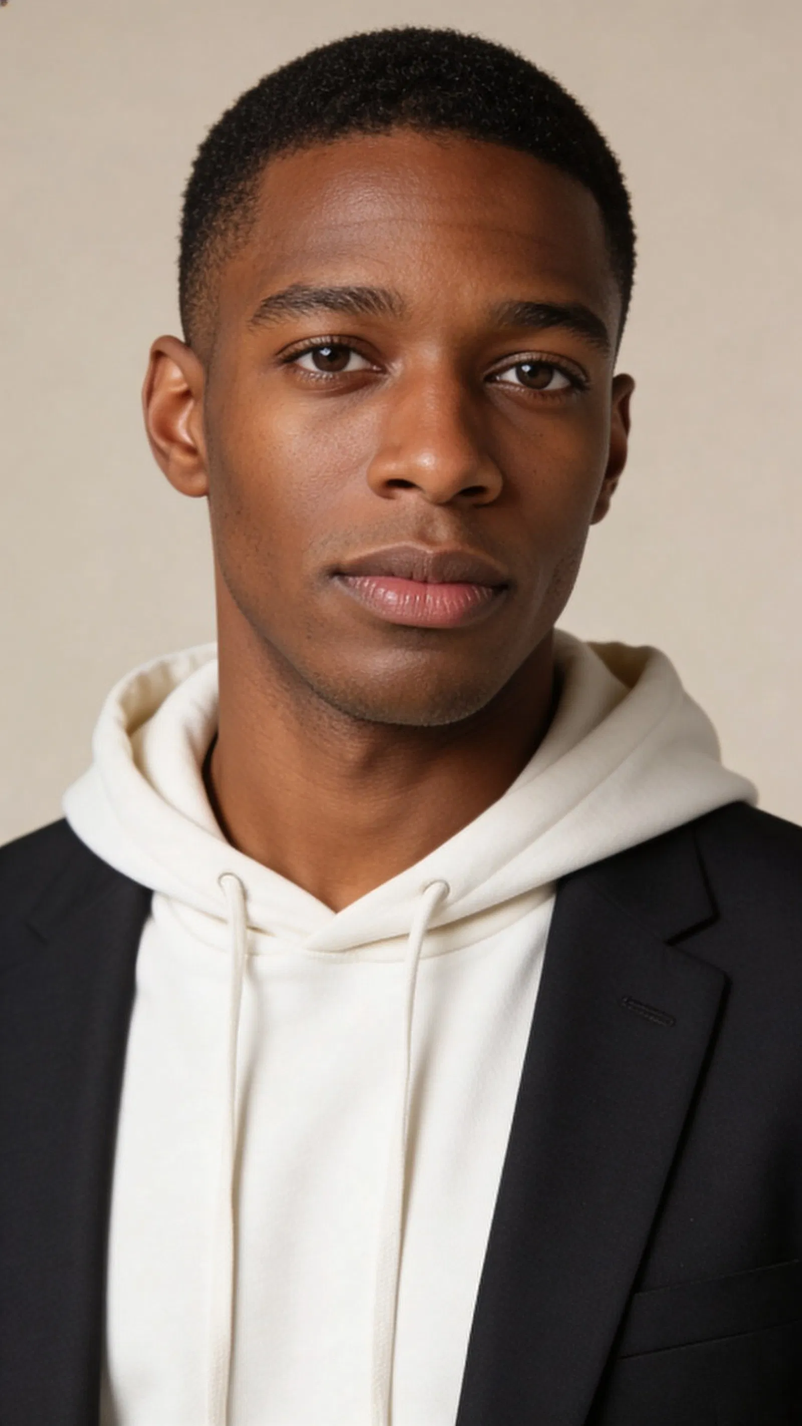 Black man modern studio headshot, authentic look for social media branding