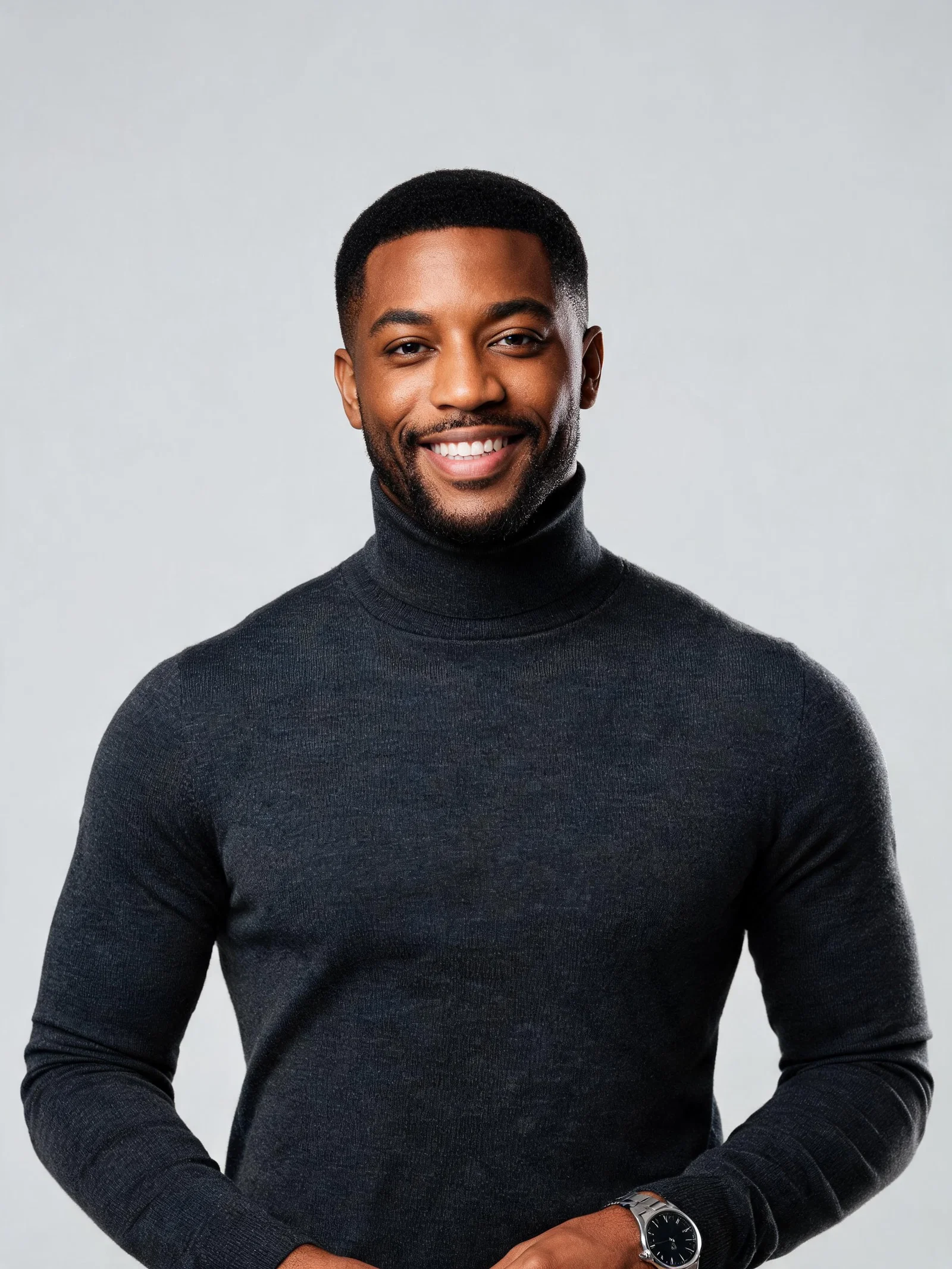 Black man studio portrait with strong posture and style upgrade for looksmaxxing