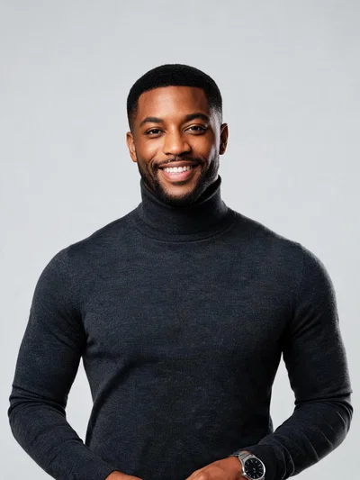 Black man studio portrait with strong posture and style upgrade for looksmaxxing