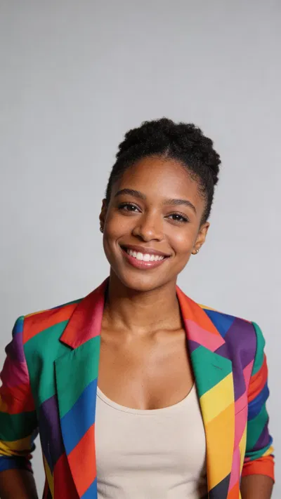 Black woman studio half-body portrait, confident look for professional social media photos