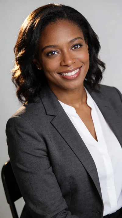 Black woman studio headshot in blazer, LinkedIn-ready professional AI headshots