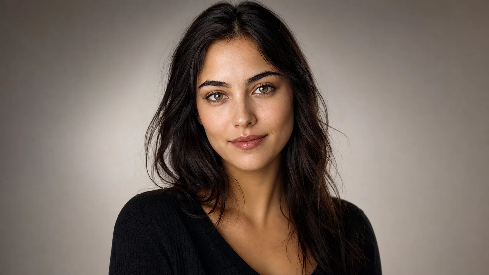 Centered studio headshot with extra margin for circular profile picture crop.