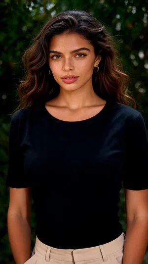 Close-up outdoor portrait with clear skin and natural makeup, consistent looksmaxxing result
