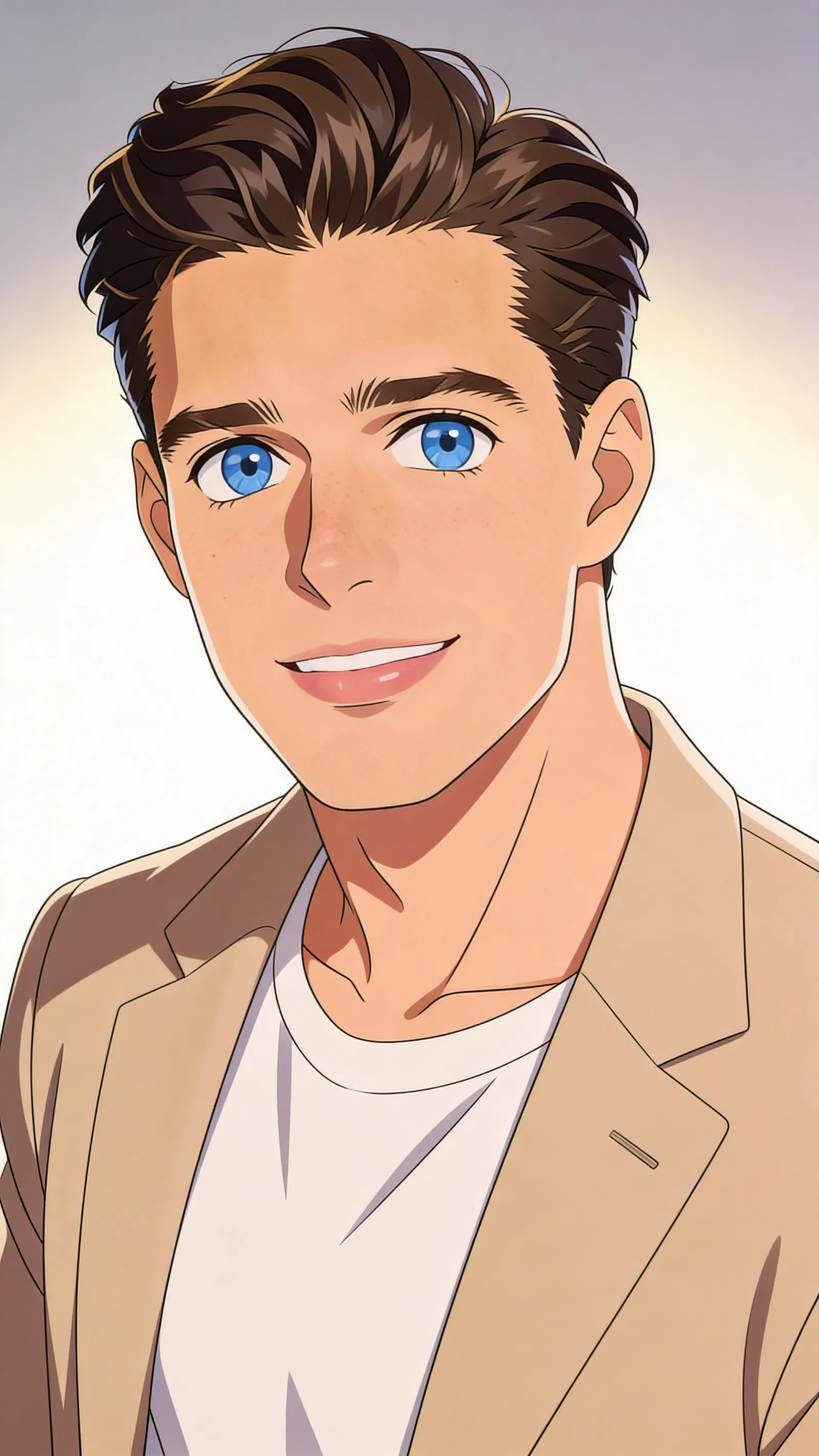 Consistent character anime headshot on a clean studio backdrop