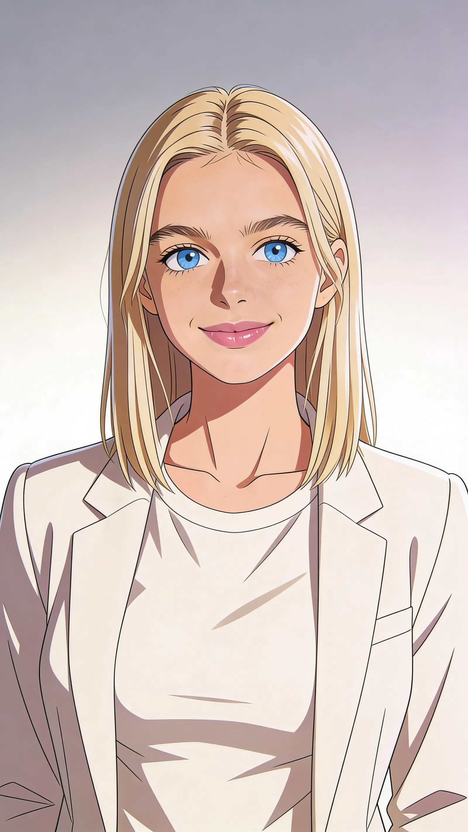 Consistent character anime headshot on a clean studio backdrop