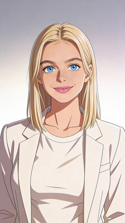 Consistent character anime headshot on a clean studio backdrop