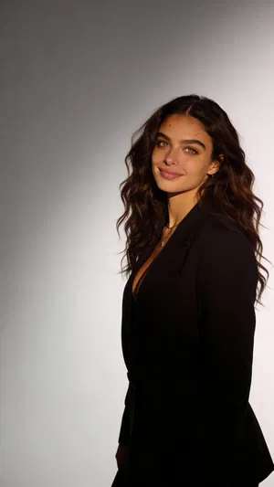 Consistent character in dramatic studio headshot for editorial set