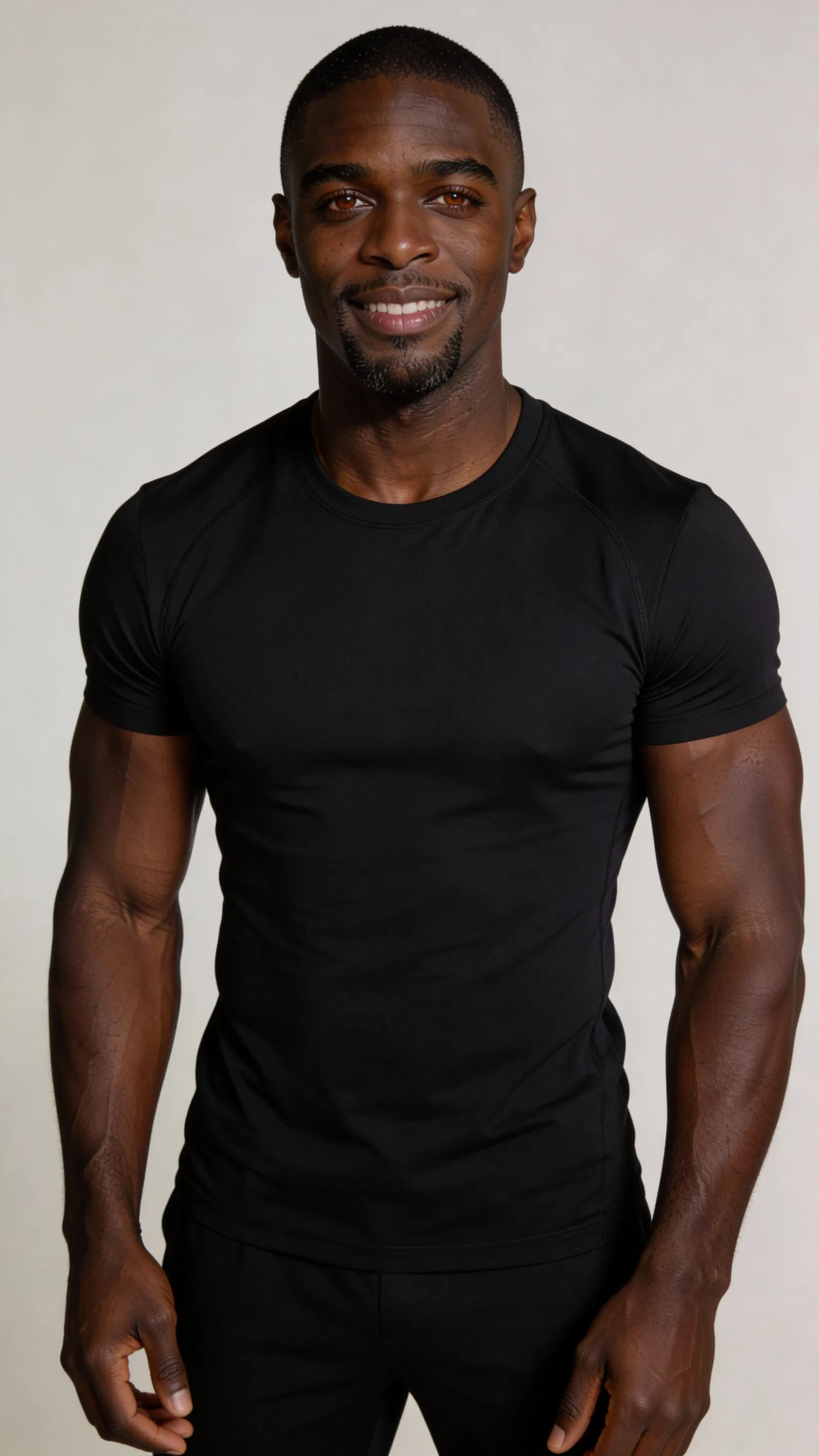 Consistent character studio headshot for fitness profile photos