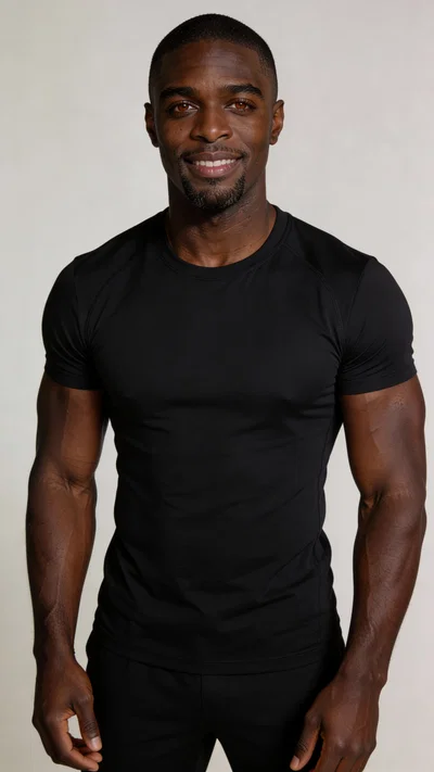 Consistent character studio headshot for fitness profile photos