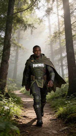 Consistent character woodland scout cosplay in forest environmental portrait