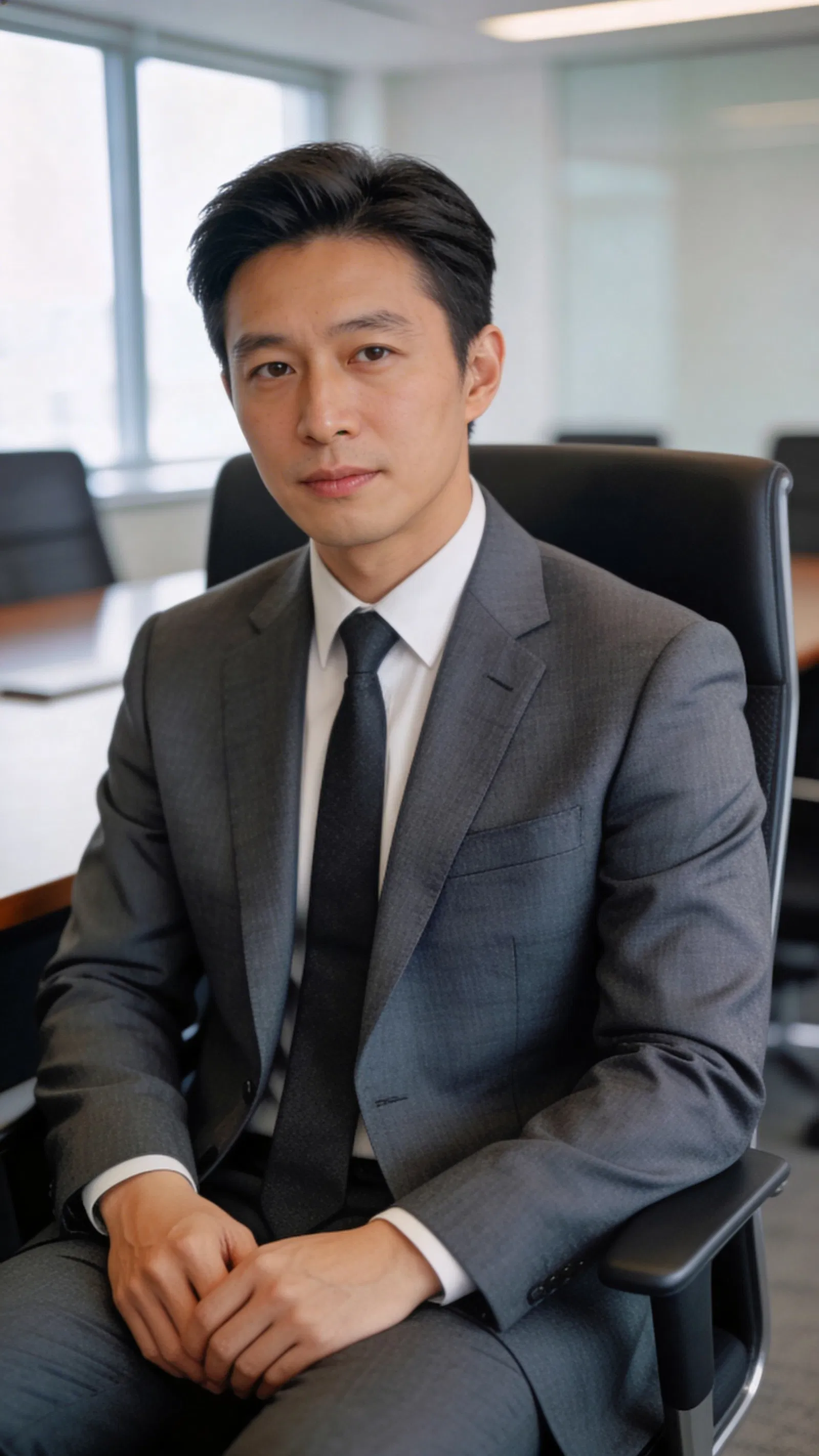 East Asian man seated in conference room, professional headshot