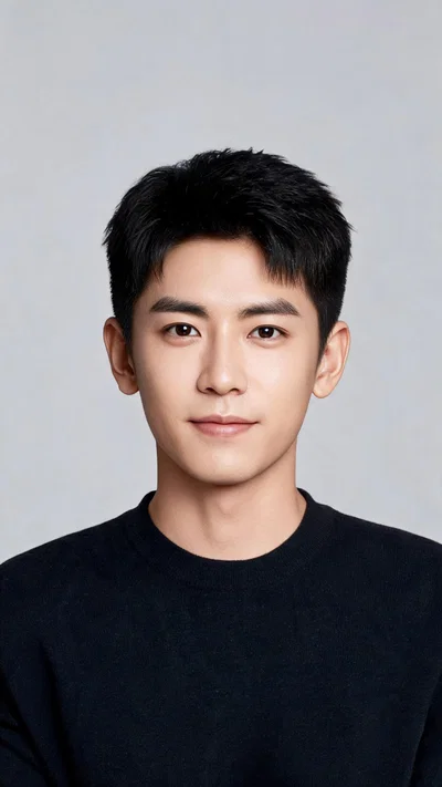 East Asian man studio headshot with fresh haircut and skincare glow for looksmaxxing