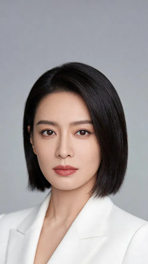East Asian woman headshot in white blazer with clean profile-ready glamour lighting