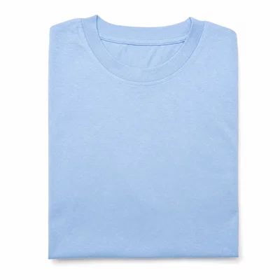 Folded blank T-shirt on white seamless with even overhead softbox lighting and accurate color.