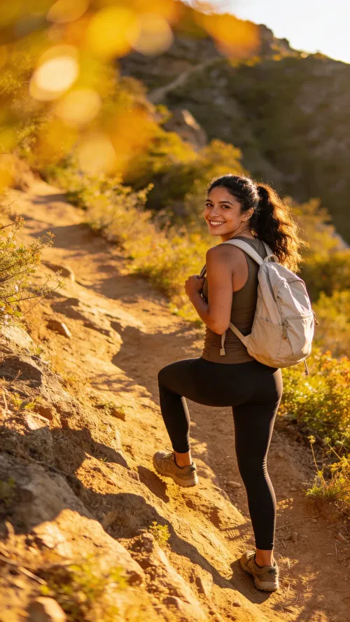 Latina hiking trail portrait for fitness branding photos