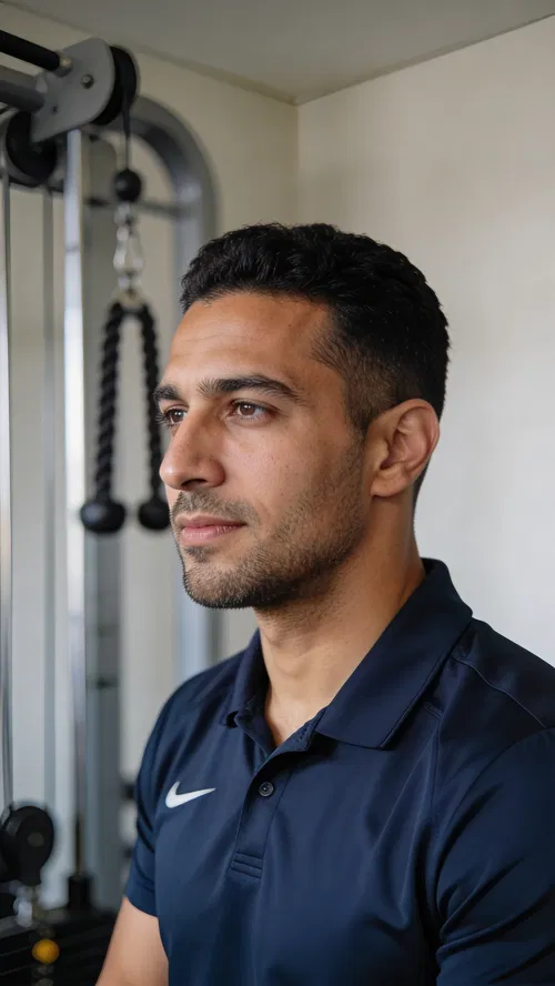 Middle Eastern coach-style headshot for fitness profile photos