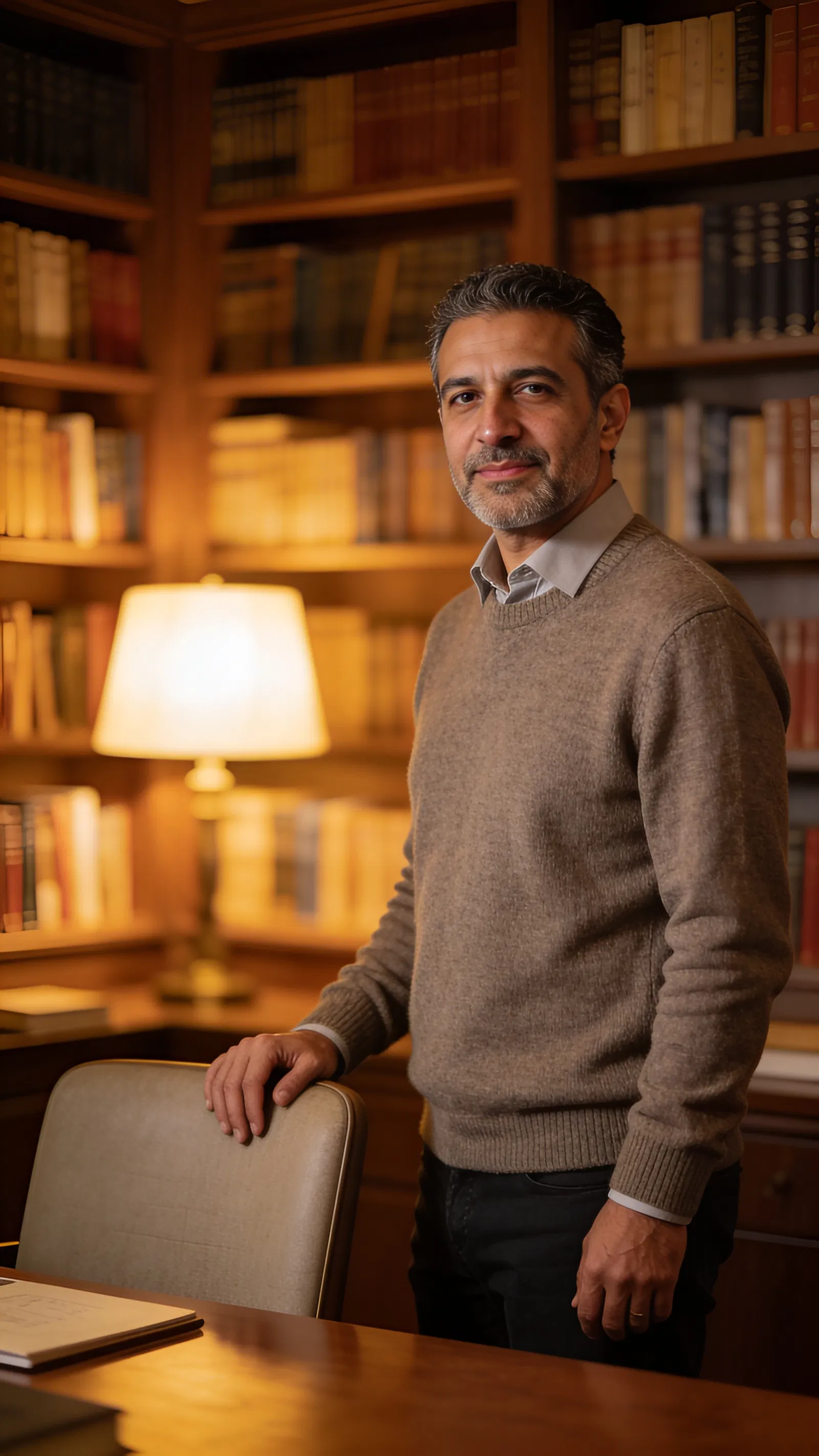 Middle Eastern man in study portrait for coach branding photos