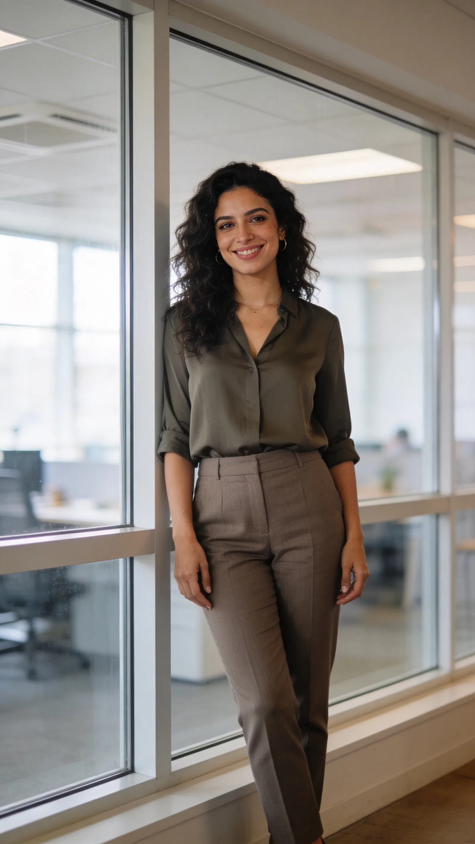 Middle Eastern woman in coworking portrait for professional Instagram photos
