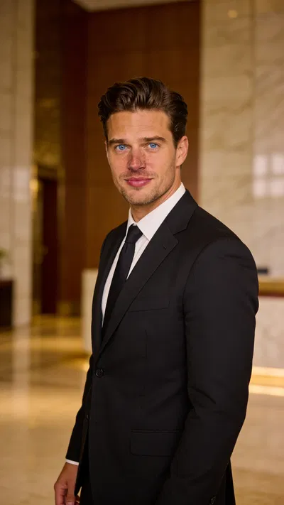 Same character as executive in lobby environmental corporate portrait