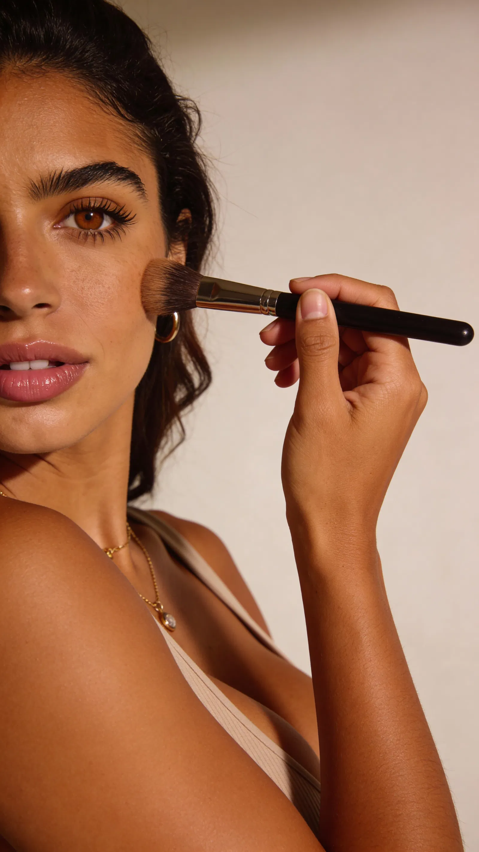 Same character beauty close-up with studio lighting for tutorials