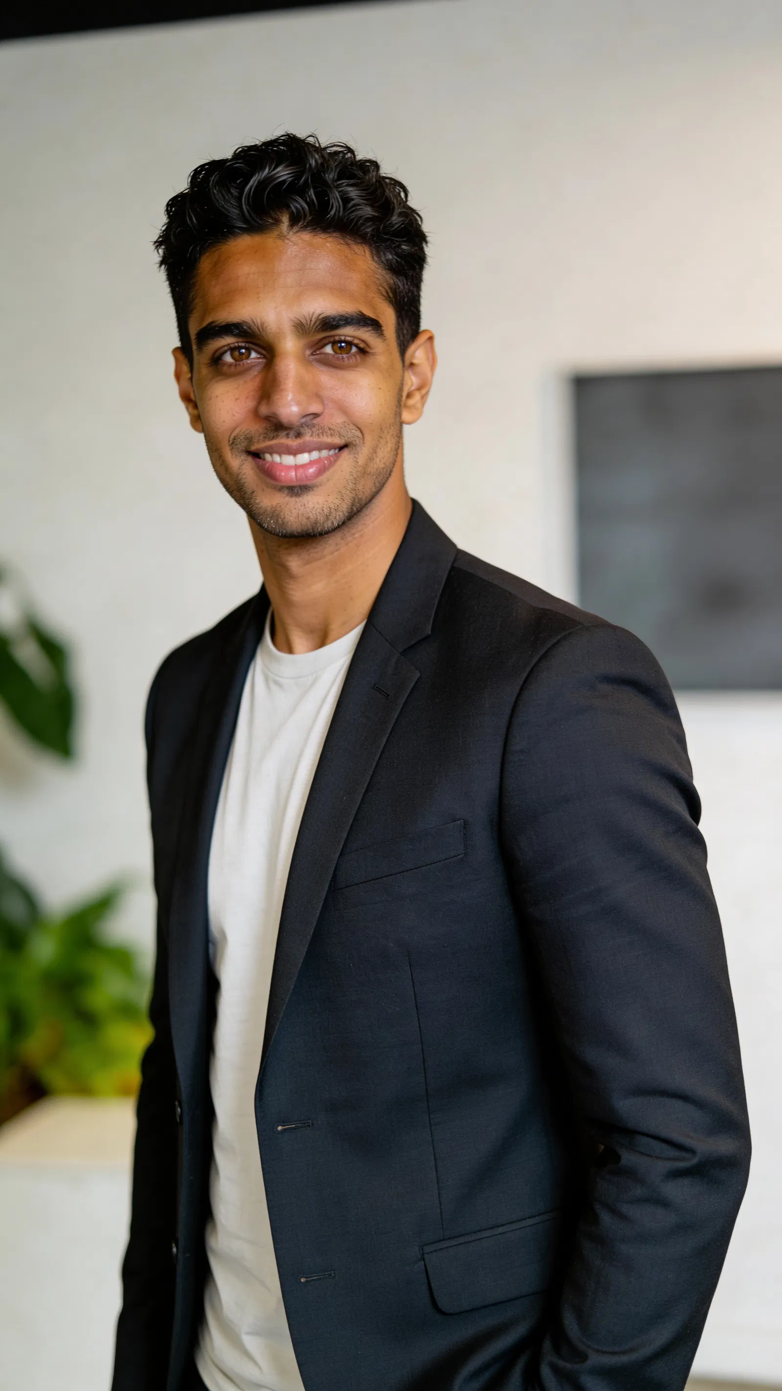 Same character creative studio headshot with plants background