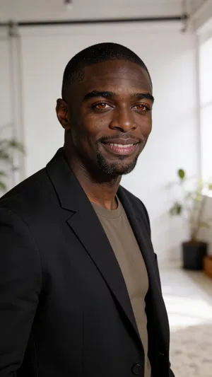 Same character creative studio headshot with plants background