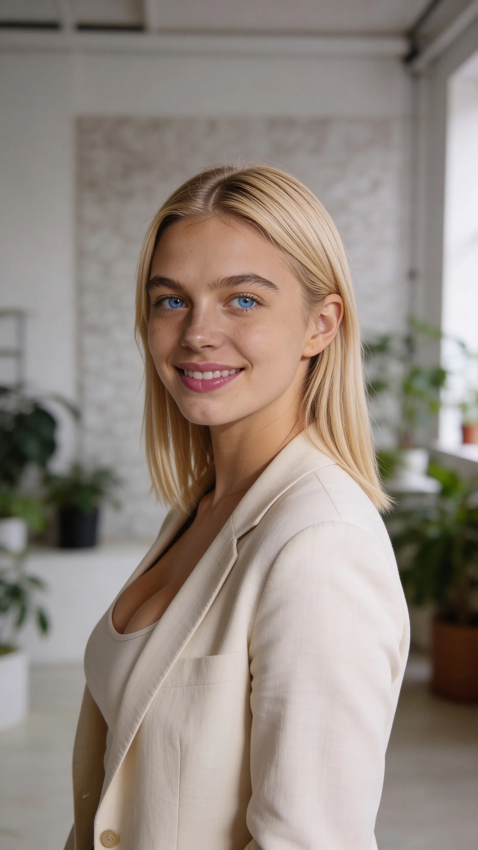 Same character creative studio headshot with plants background
