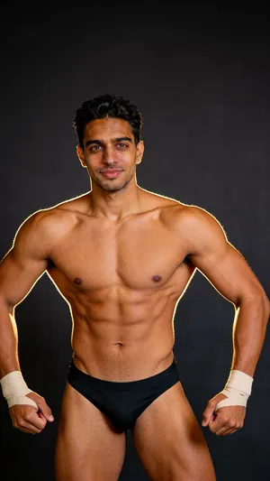 Same character front lat spread on charcoal seamless with rim lighting