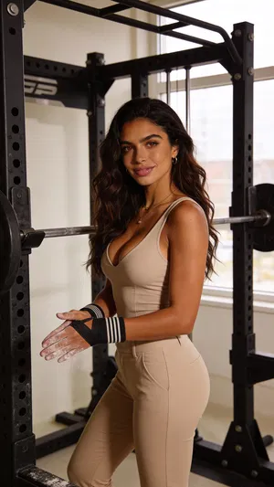 Same character half-body gym portrait for women’s bodybuilding photos