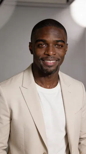 Same character in a clean studio headshot for Instagram profile refresh