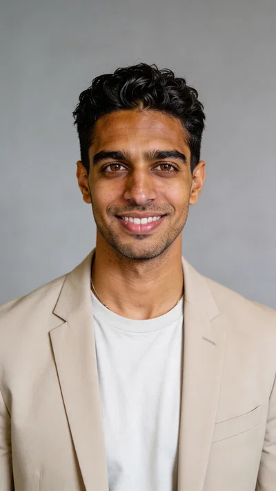 Same character in a clean studio headshot for Instagram profile refresh