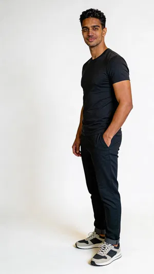 Same character in a minimalist full-body studio shot for cohesive IG feed