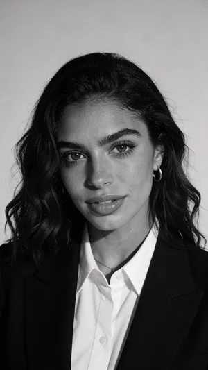 Same character in black-and-white corporate headshot style