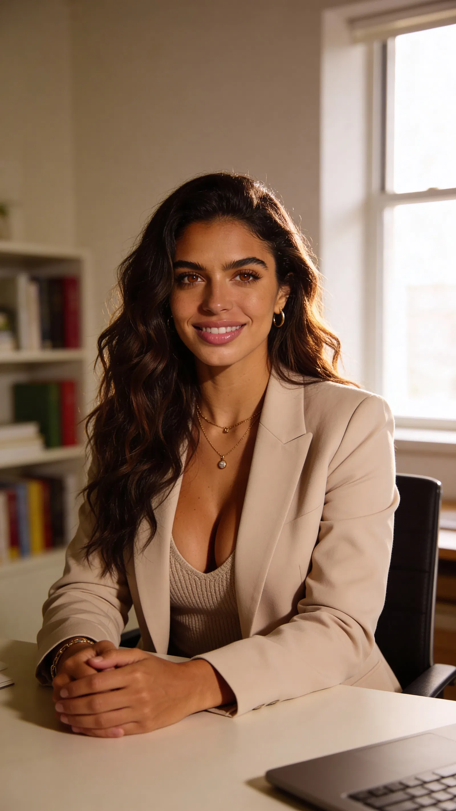 Same character in home office for corporate headshots from home