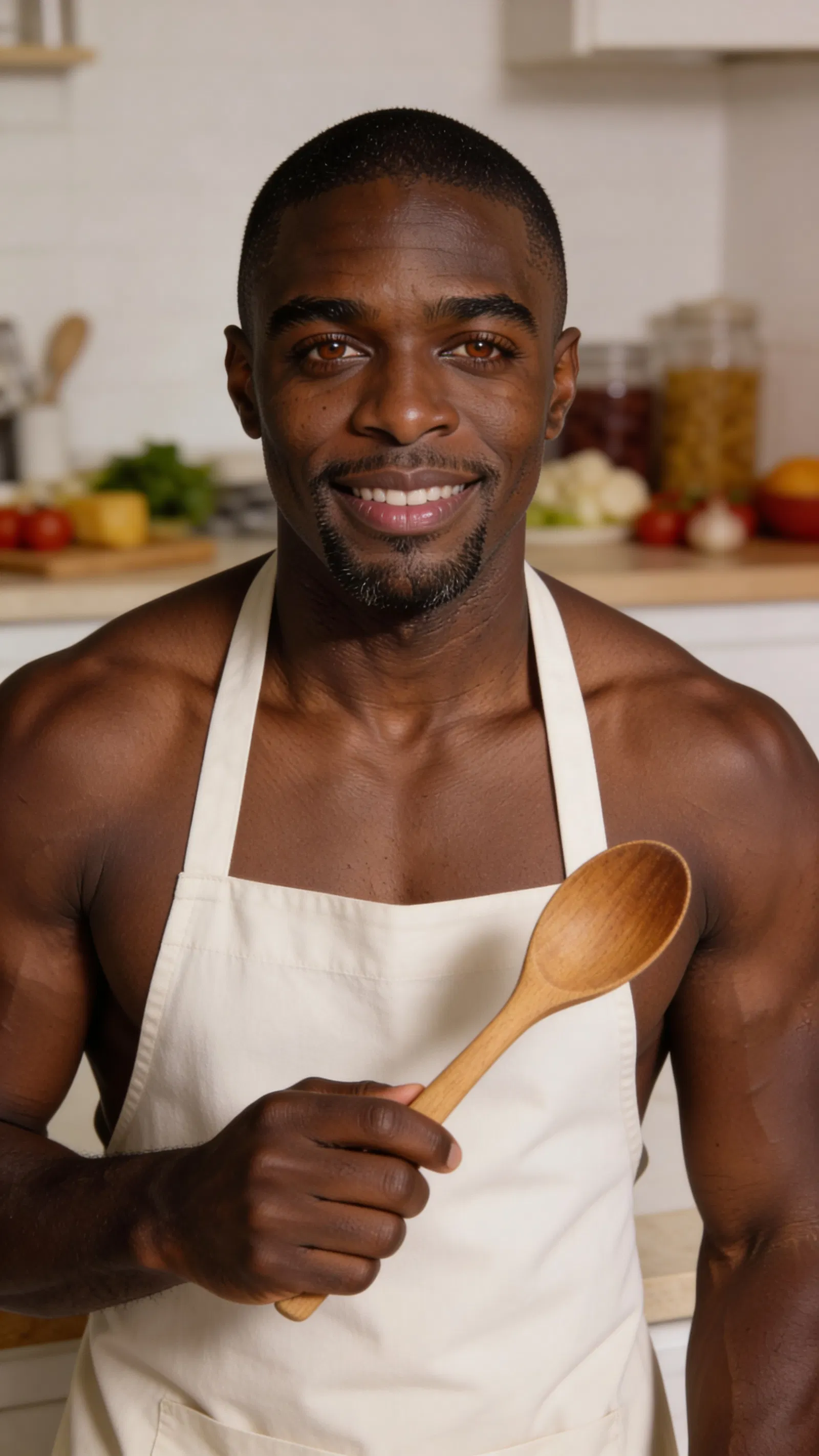 Same character in kitchen creator scene for weekly content batching