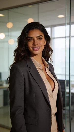 Same character in modern office half-body corporate portrait