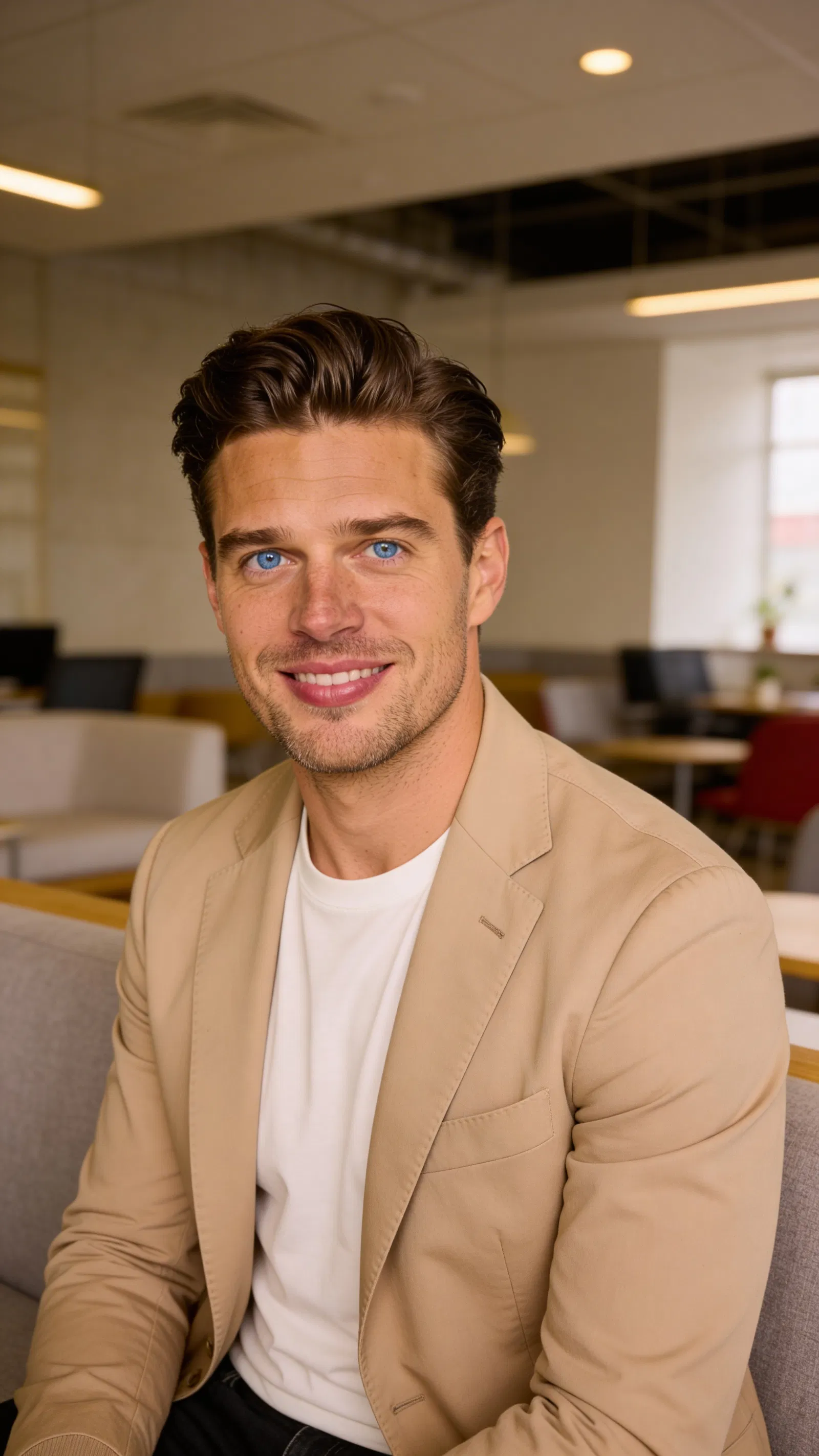 Same character in smart casual coworking portrait for approachable team headshot