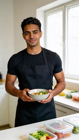 Same character meal-prep lifestyle image for fitness branding