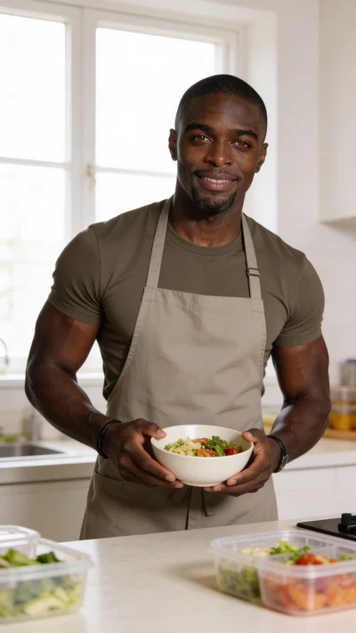 Same character meal-prep lifestyle image for fitness branding